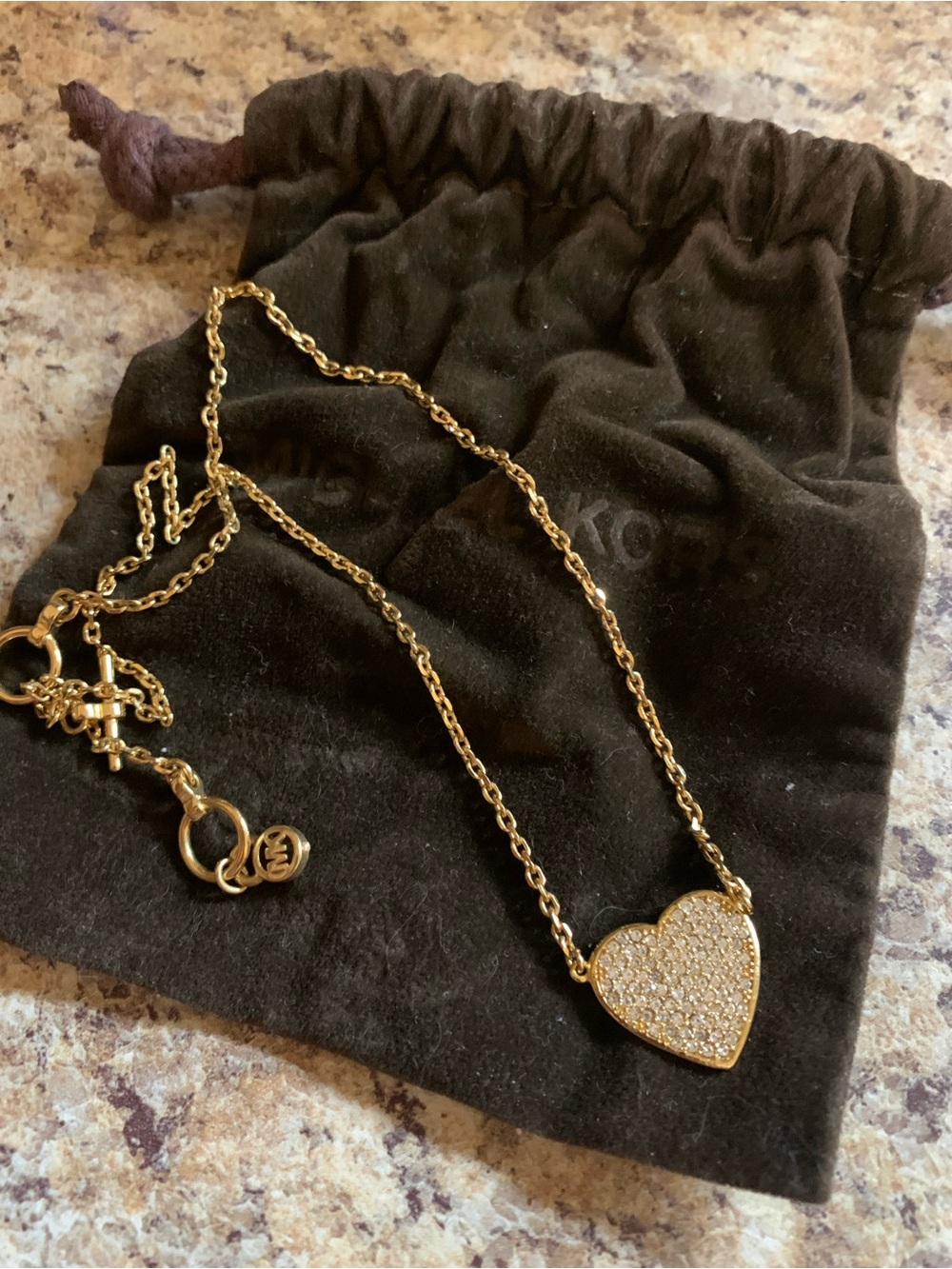 Michael Kors Gold Pave Heart Pendant Necklace